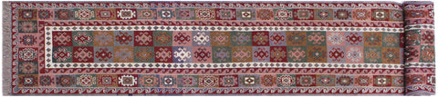 handmade Geometric Soumakh Red Gray Hand-Woven RUNNER 100% WOOL area rug 2 x 12