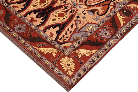 handmade Geometric Kargahi Tan Red Hand Knotted RECTANGLE 100% WOOL area rug 7x9