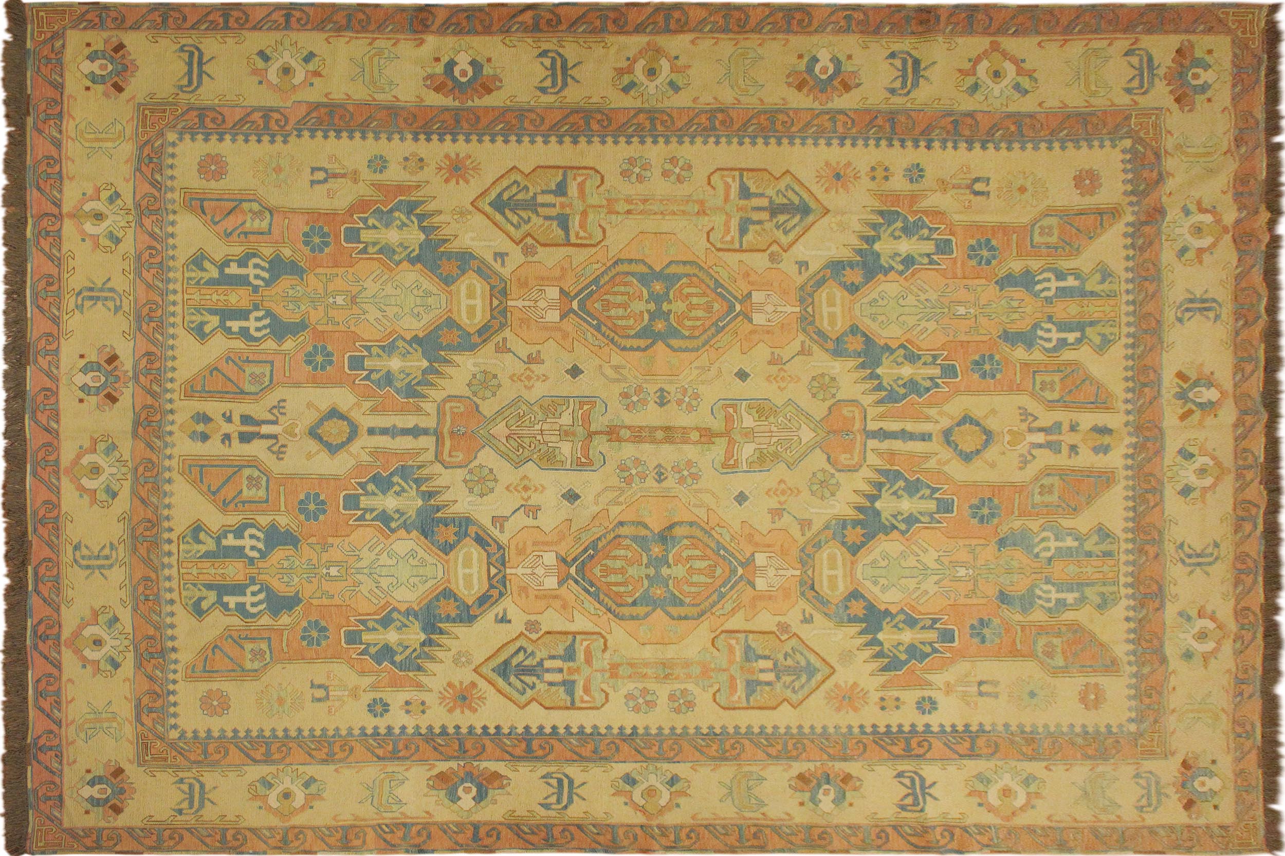 handmade Geometric Soumakh Beige Blue Hand-Woven RECTANGLE 100% WOOL area rug 10 x 12