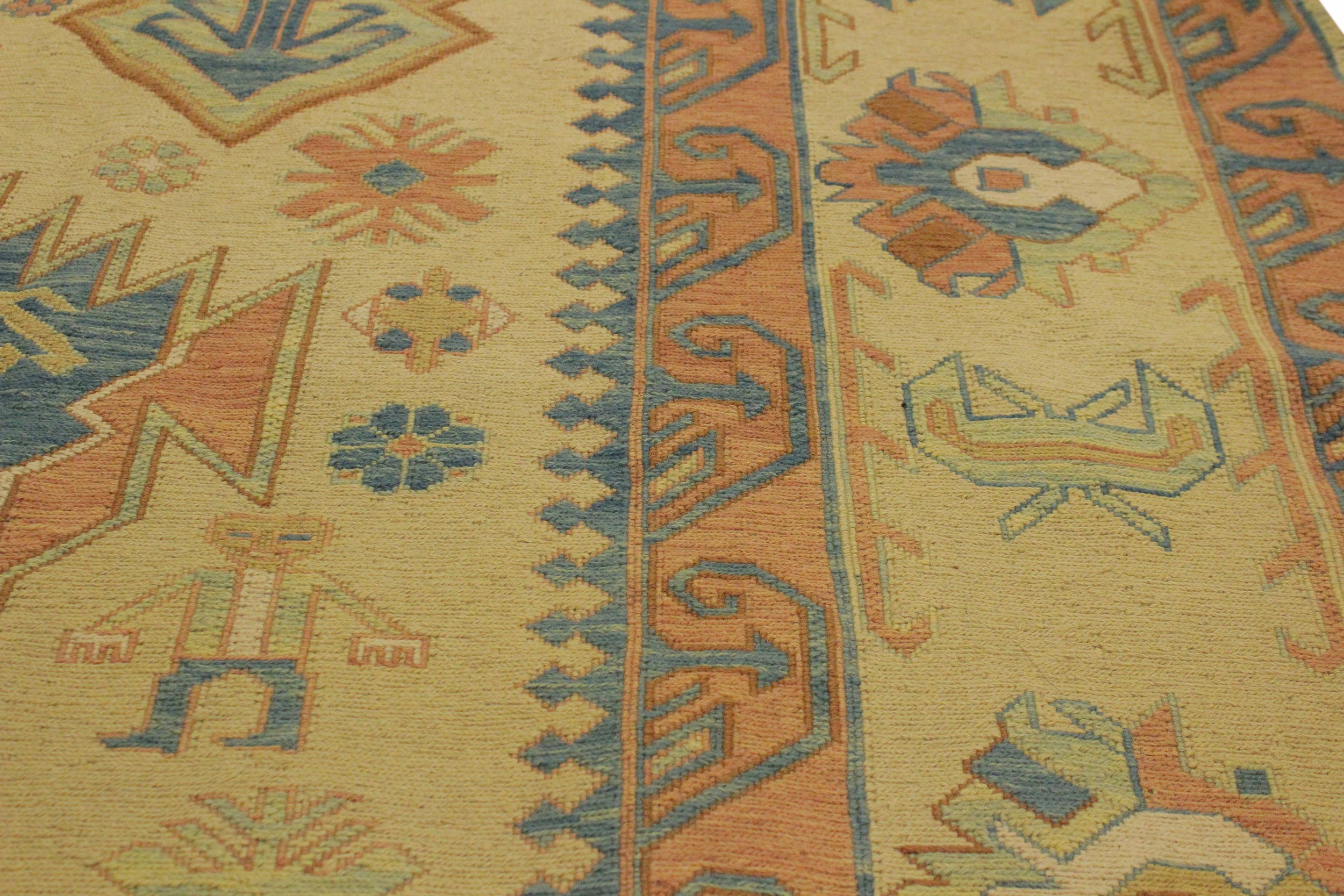 handmade Geometric Soumakh Beige Blue Hand-Woven RECTANGLE 100% WOOL area rug 10 x 12
