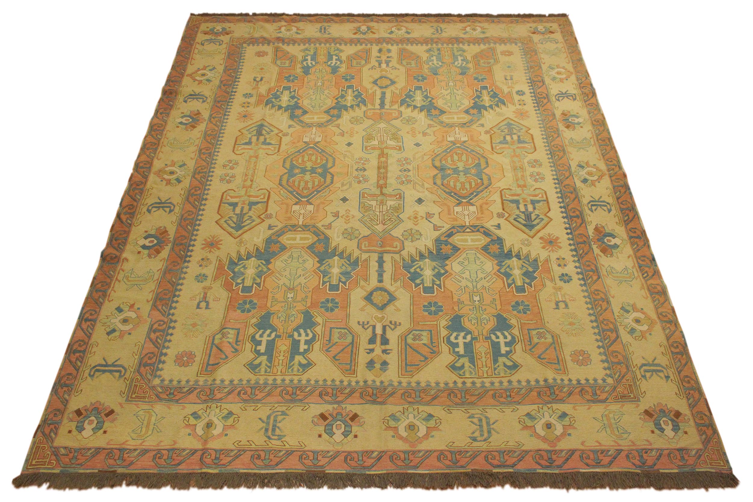 handmade Geometric Soumakh Beige Blue Hand-Woven RECTANGLE 100% WOOL area rug 10 x 12