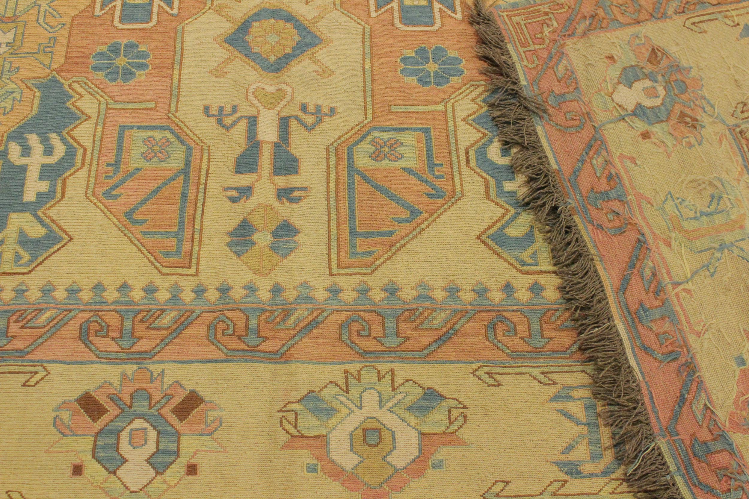handmade Geometric Soumakh Beige Blue Hand-Woven RECTANGLE 100% WOOL area rug 10 x 12