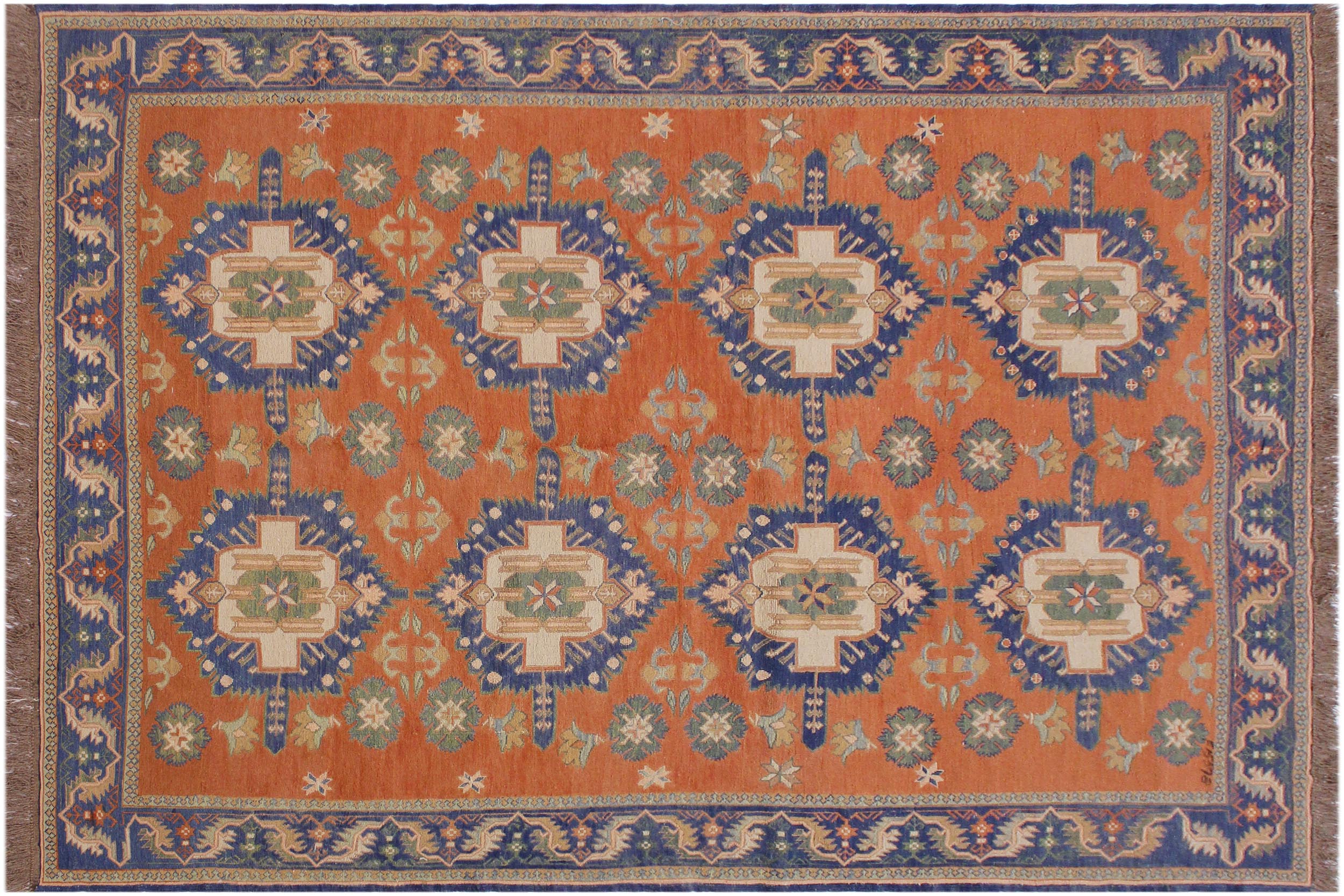 handmade Geometric Soumakh Rust Blue Hand-Woven RECTANGLE 100% WOOL area rug 7 x 9
