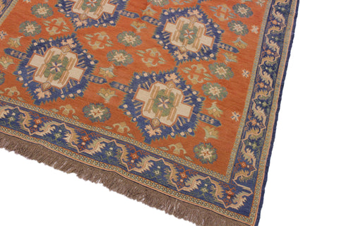 handmade Geometric Soumakh Rust Blue Hand-Woven RECTANGLE 100% WOOL area rug 7 x 9