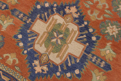 handmade Geometric Soumakh Rust Blue Hand-Woven RECTANGLE 100% WOOL area rug 7 x 9
