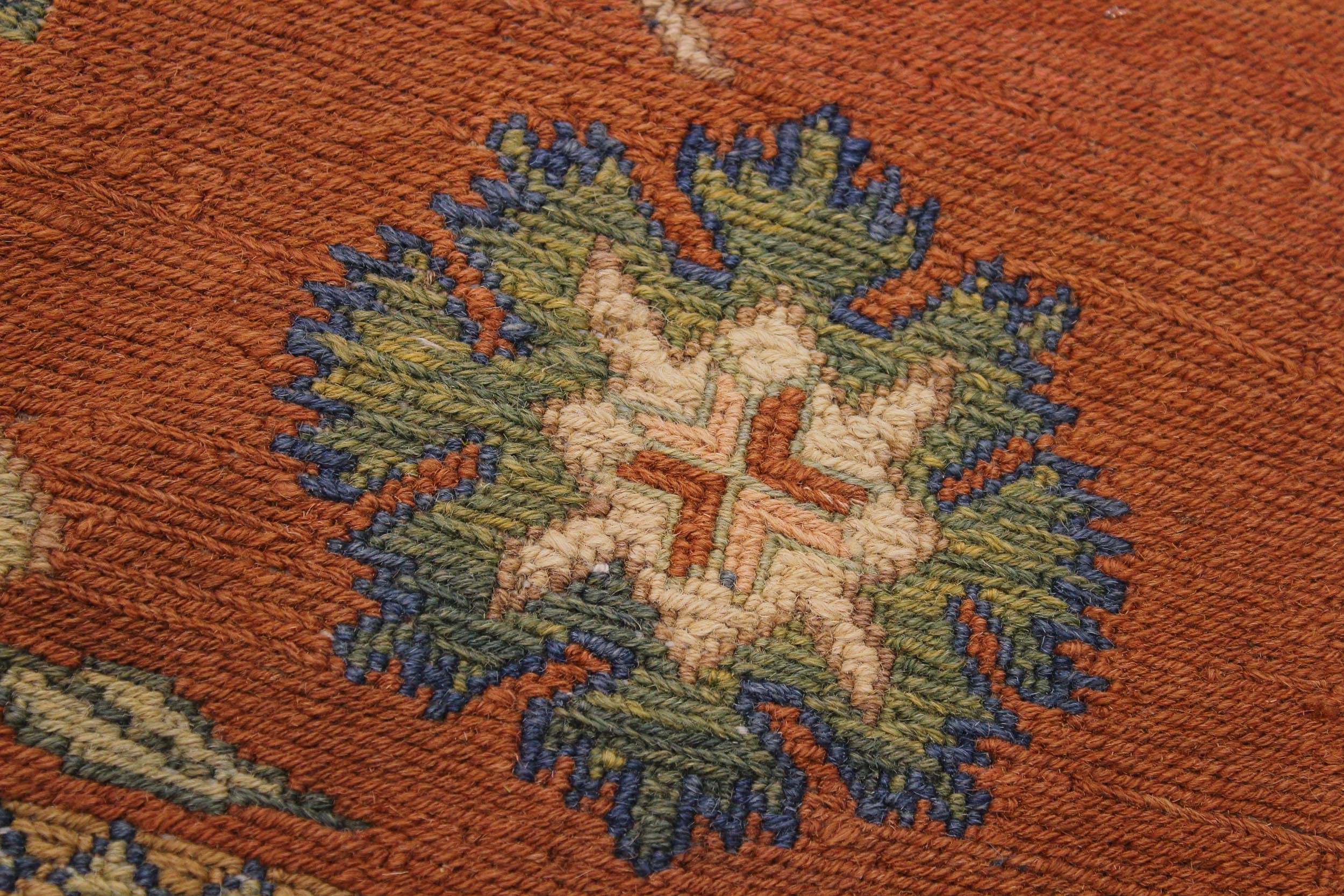 handmade Geometric Soumakh Rust Blue Hand-Woven RECTANGLE 100% WOOL area rug 7 x 9