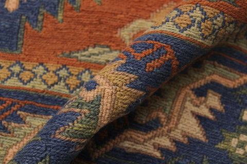 handmade Geometric Soumakh Rust Blue Hand-Woven RECTANGLE 100% WOOL area rug 7 x 9