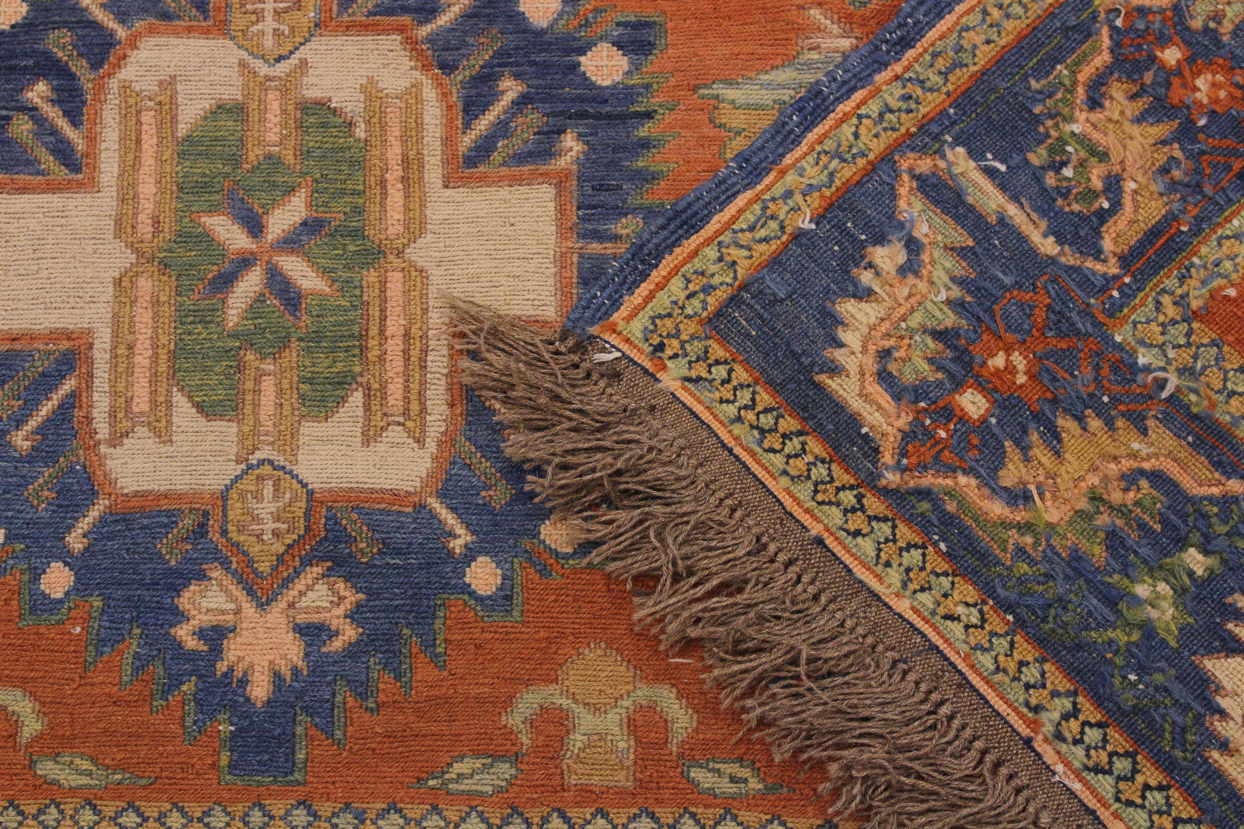 handmade Geometric Soumakh Rust Blue Hand-Woven RECTANGLE 100% WOOL area rug 7 x 9