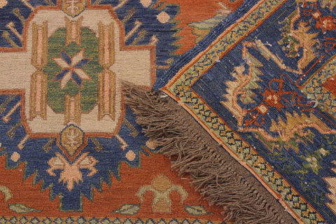 handmade Geometric Soumakh Rust Blue Hand-Woven RECTANGLE 100% WOOL area rug 7 x 9