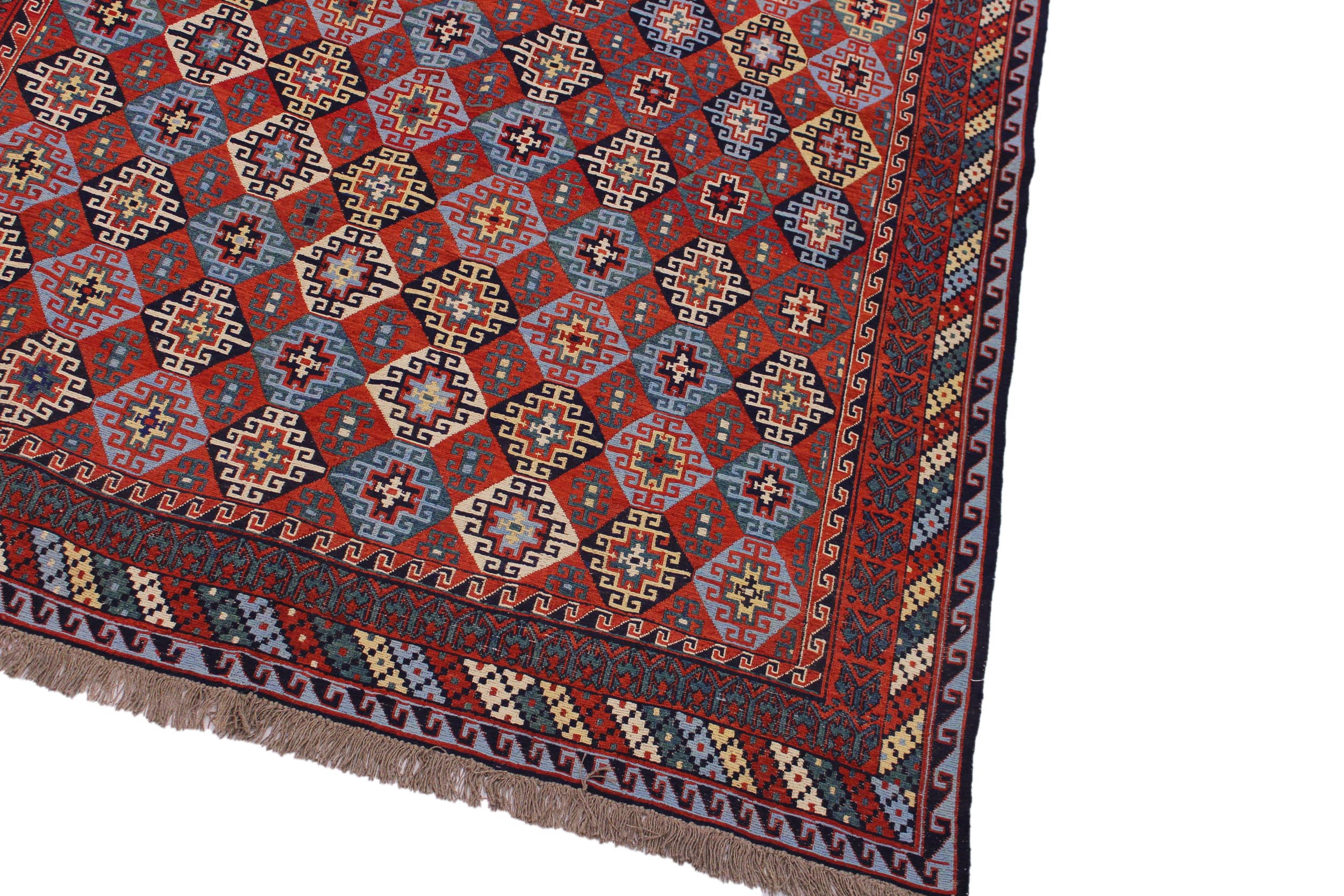 handmade Geometric Soumakh Rust Blue Hand-Woven RECTANGLE 100% WOOL area rug 6 x 9