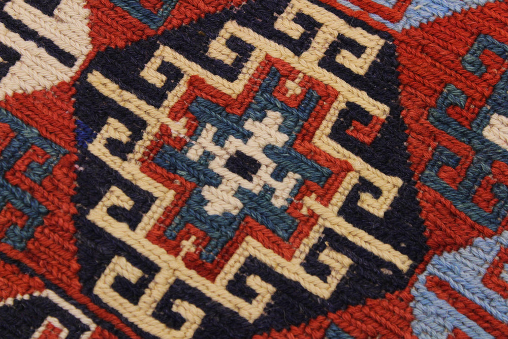 handmade Geometric Soumakh Rust Blue Hand-Woven RECTANGLE 100% WOOL area rug 6 x 9