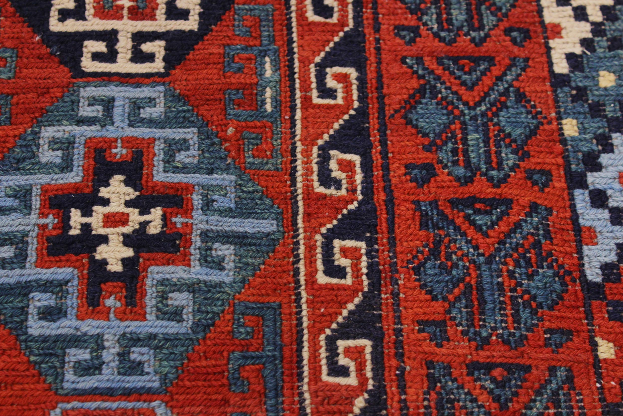 handmade Geometric Soumakh Rust Blue Hand-Woven RECTANGLE 100% WOOL area rug 6 x 9