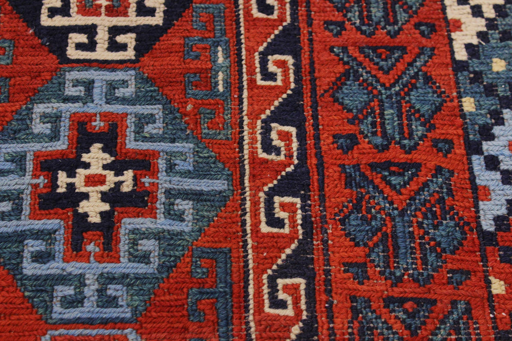handmade Geometric Soumakh Rust Blue Hand-Woven RECTANGLE 100% WOOL area rug 6 x 9