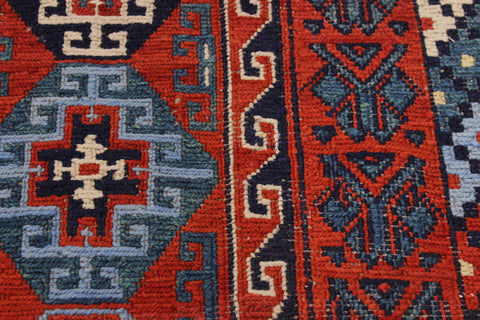 handmade Geometric Soumakh Rust Blue Hand-Woven RECTANGLE 100% WOOL area rug 6 x 9