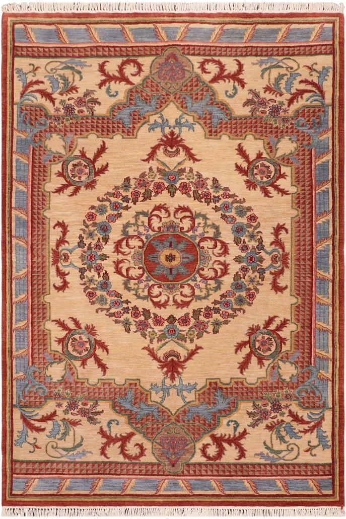 handmade Traditional Kafkaz Beige Rust Hand Knotted RECTANGLE 100% WOOL area rug 6 x 9