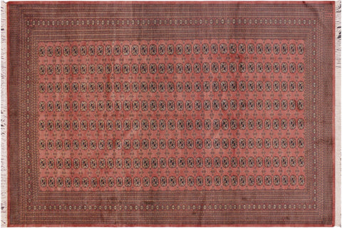 Tribal Bokhara Algol Peach/Black Wool Rug - 9'5''X11'10''