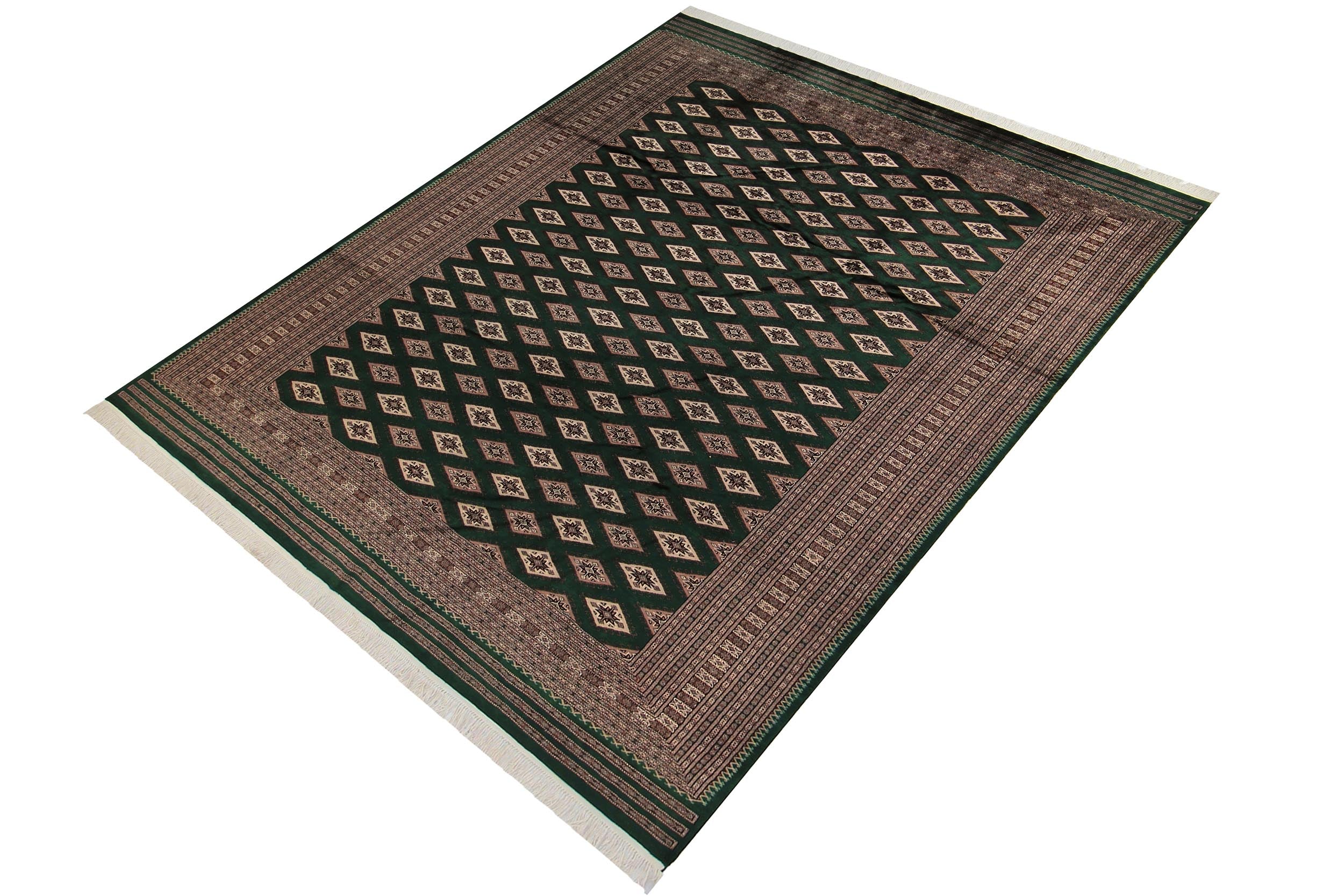 handmade Geometric Bokhara Green Taupe Hand Knotted RECTANGLE 100% WOOL area rug 9X12