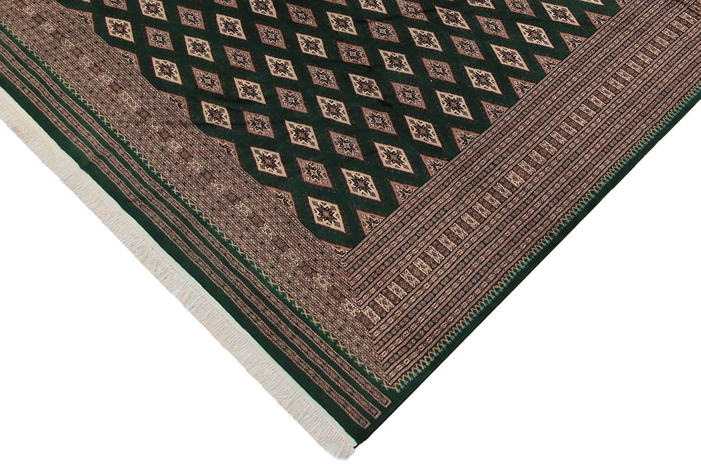 handmade Geometric Bokhara Green Taupe Hand Knotted RECTANGLE 100% WOOL area rug 9X12
