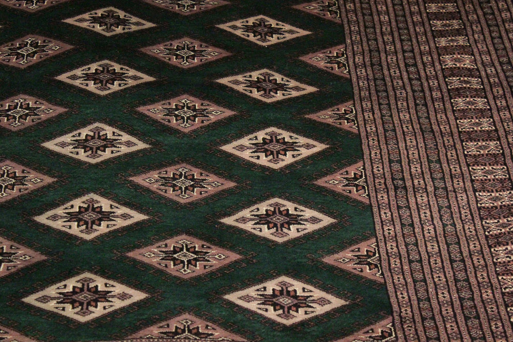 handmade Geometric Bokhara Green Taupe Hand Knotted RECTANGLE 100% WOOL area rug 9X12