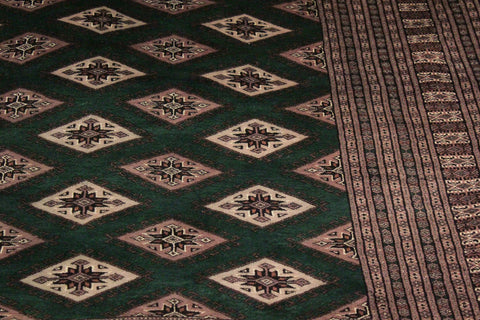 handmade Geometric Bokhara Green Taupe Hand Knotted RECTANGLE 100% WOOL area rug 9X12