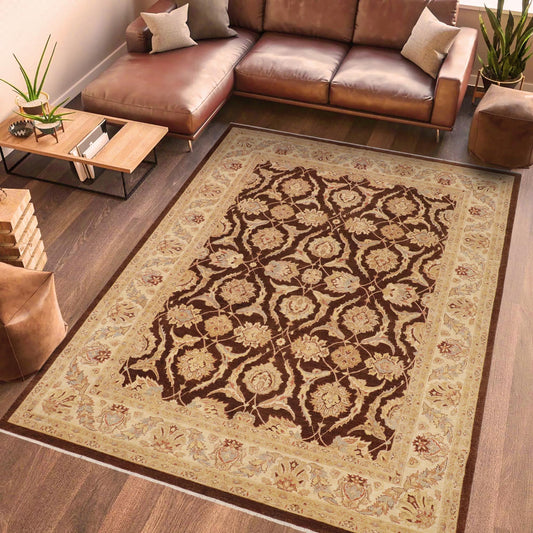 handmade Transitional Kafkaz Brown Beige Hand Knotted RECTANGLE 100% WOOL area rug 9' x 12'