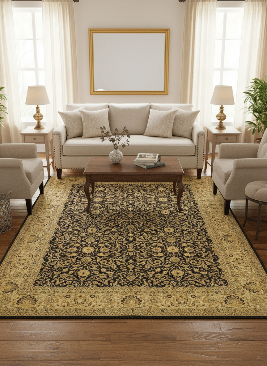 handmade Traditional  Brown Ivory Hand Knotted RECTANGLE 100% WOOL area rug 9' x 12'