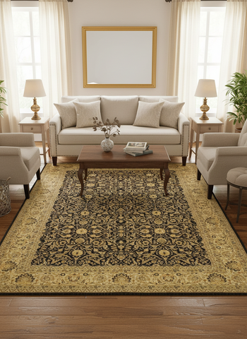handmade Traditional  Brown Ivory Hand Knotted RECTANGLE 100% WOOL area rug 9' x 12'