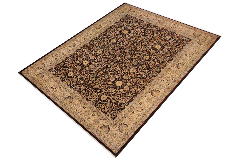 handmade Traditional  Brown Ivory Hand Knotted RECTANGLE 100% WOOL area rug 9' x 12'