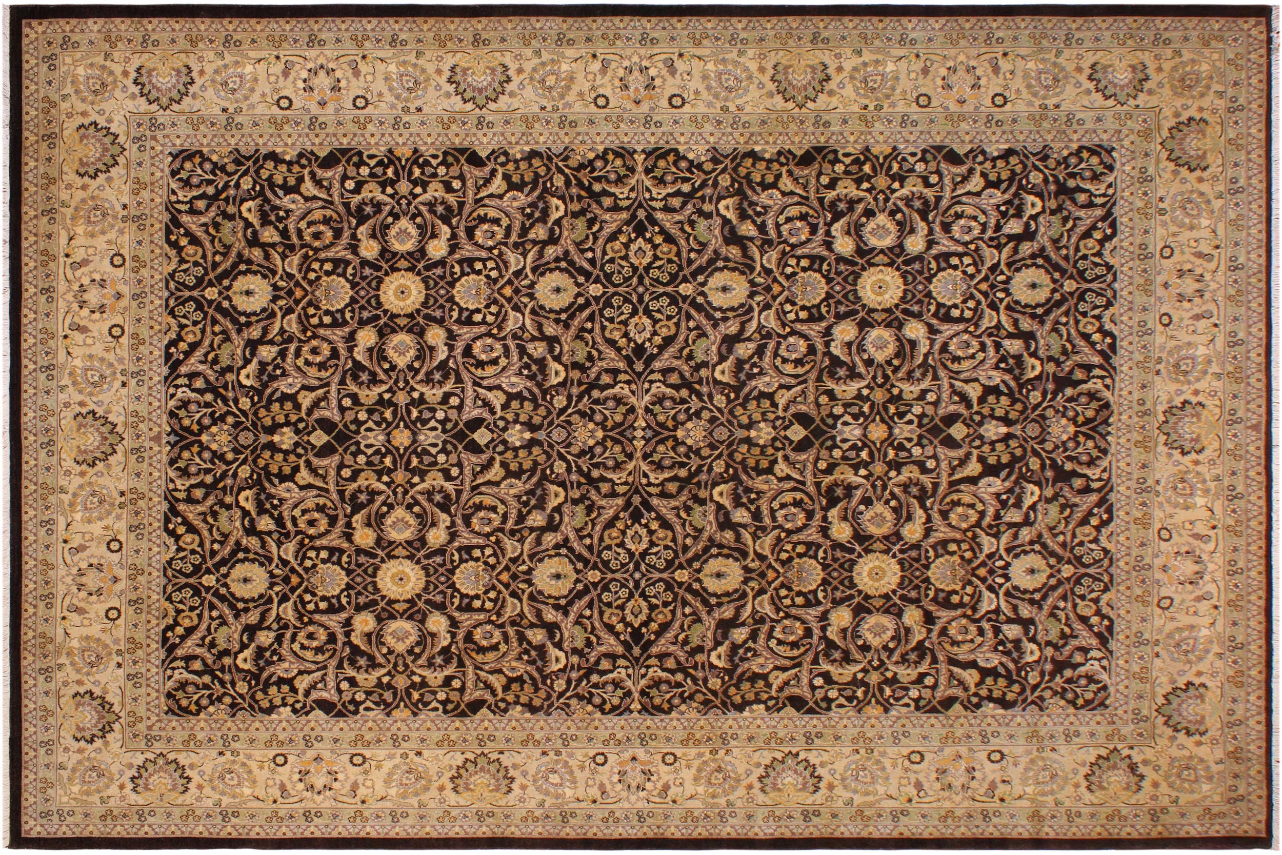 handmade Traditional  Brown Ivory Hand Knotted RECTANGLE 100% WOOL area rug 9' x 12'