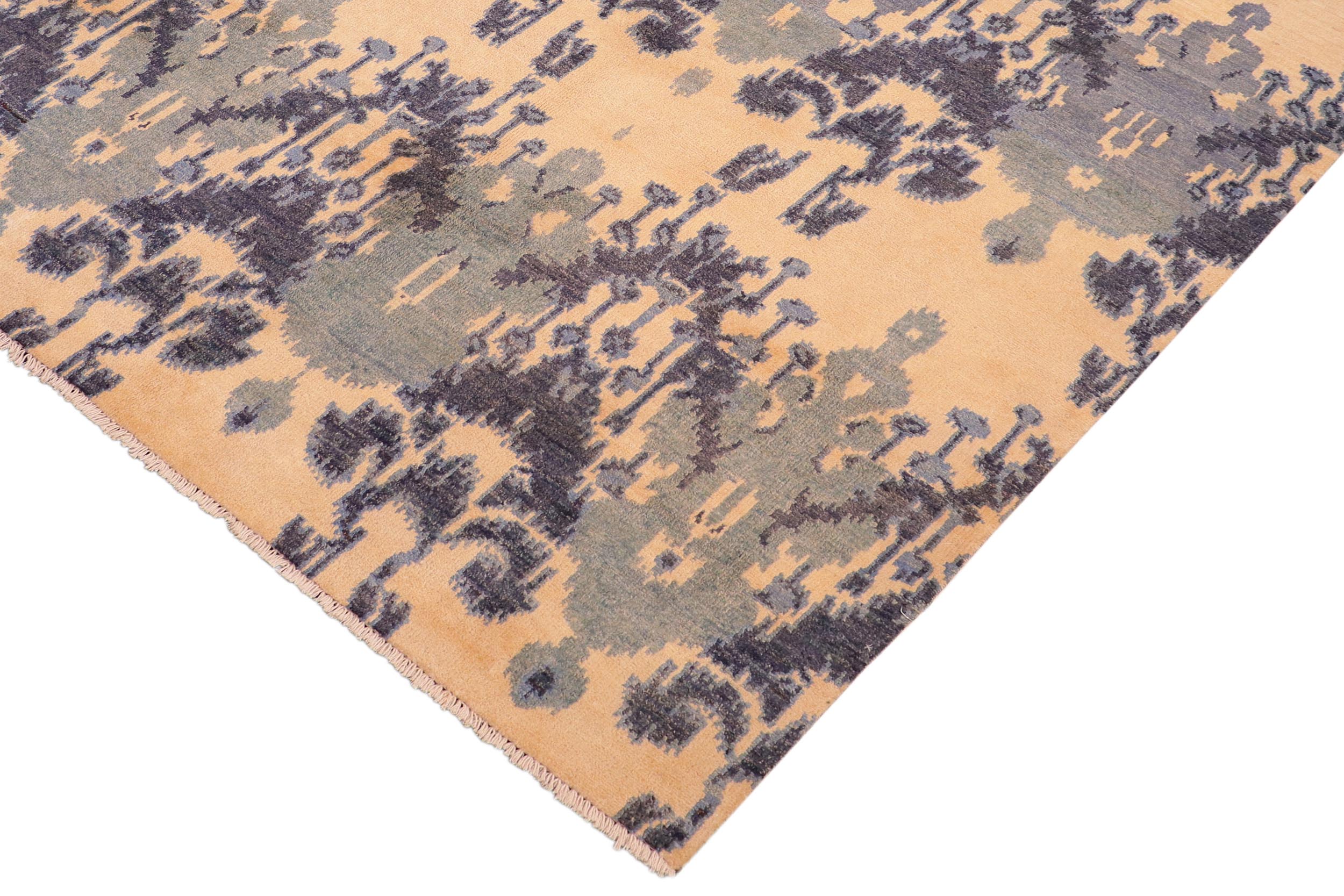 handmade Modern Modern Beige Blue Hand Knotted RECTANGLE 100% WOOL area rug 6' x 8'