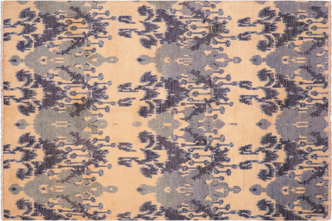 handmade Modern Modern Beige Blue Hand Knotted RECTANGLE 100% WOOL area rug 6' x 8'