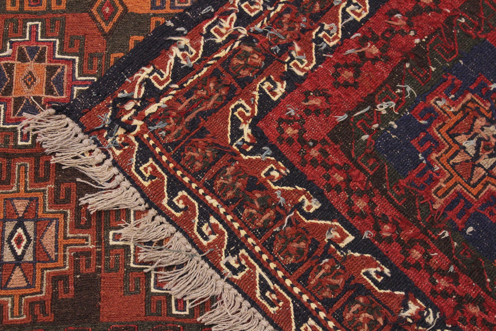 handmade Geometric Soumakh Rust Green Hand-Woven RECTANGLE 100% WOOL area rug 5 x 8