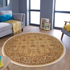 handmade Traditional Round Lahore Lt. Gold Gray Hand Knotted ROUND 100% WOOL area rug 10' x 10'