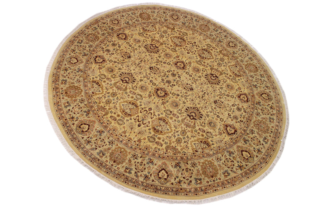handmade Traditional Round Lahore Lt. Gold Gray Hand Knotted ROUND 100% WOOL area rug 10' x 10'
