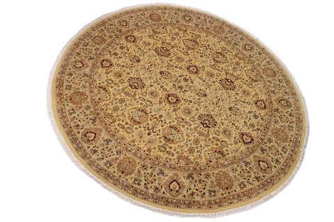 handmade Traditional Round Lahore Lt. Gold Gray Hand Knotted ROUND 100% WOOL area rug 10' x 10'