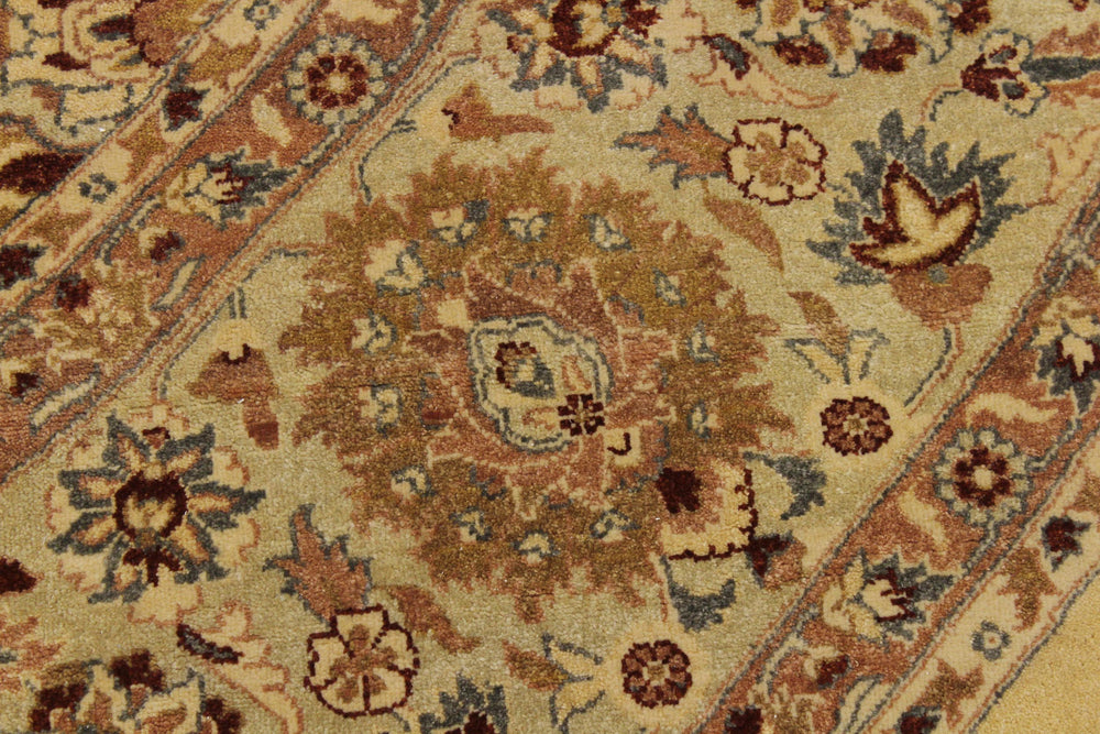 handmade Traditional Round Lahore Lt. Gold Gray Hand Knotted ROUND 100% WOOL area rug 10' x 10'