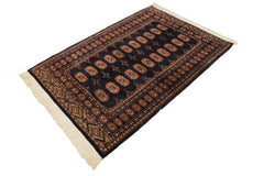 handmade Geometric Bokhara Blue Blue Hand Knotted RECTANGLE 100% WOOL area rug 4X6