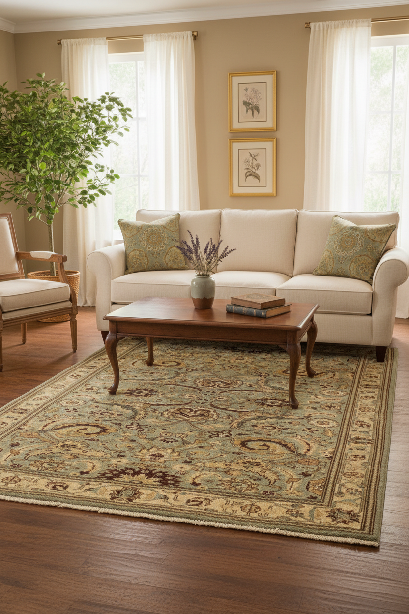 handmade Traditional Lahore Lt. Green Gold Hand Knotted RECTANGLE 100% WOOL area rug 4' x 6'