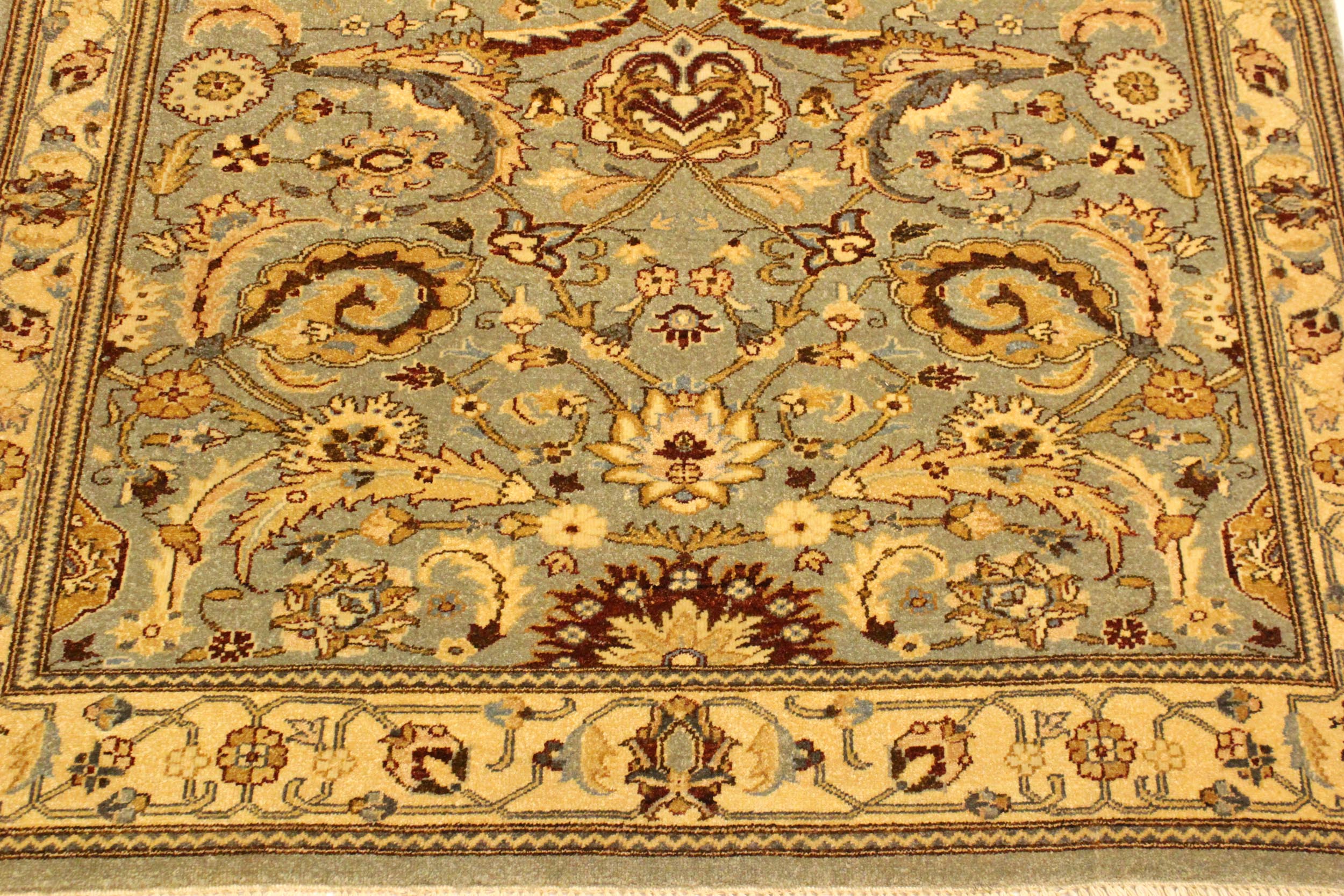 handmade Traditional Lahore Lt. Green Gold Hand Knotted RECTANGLE 100% WOOL area rug 4' x 6'