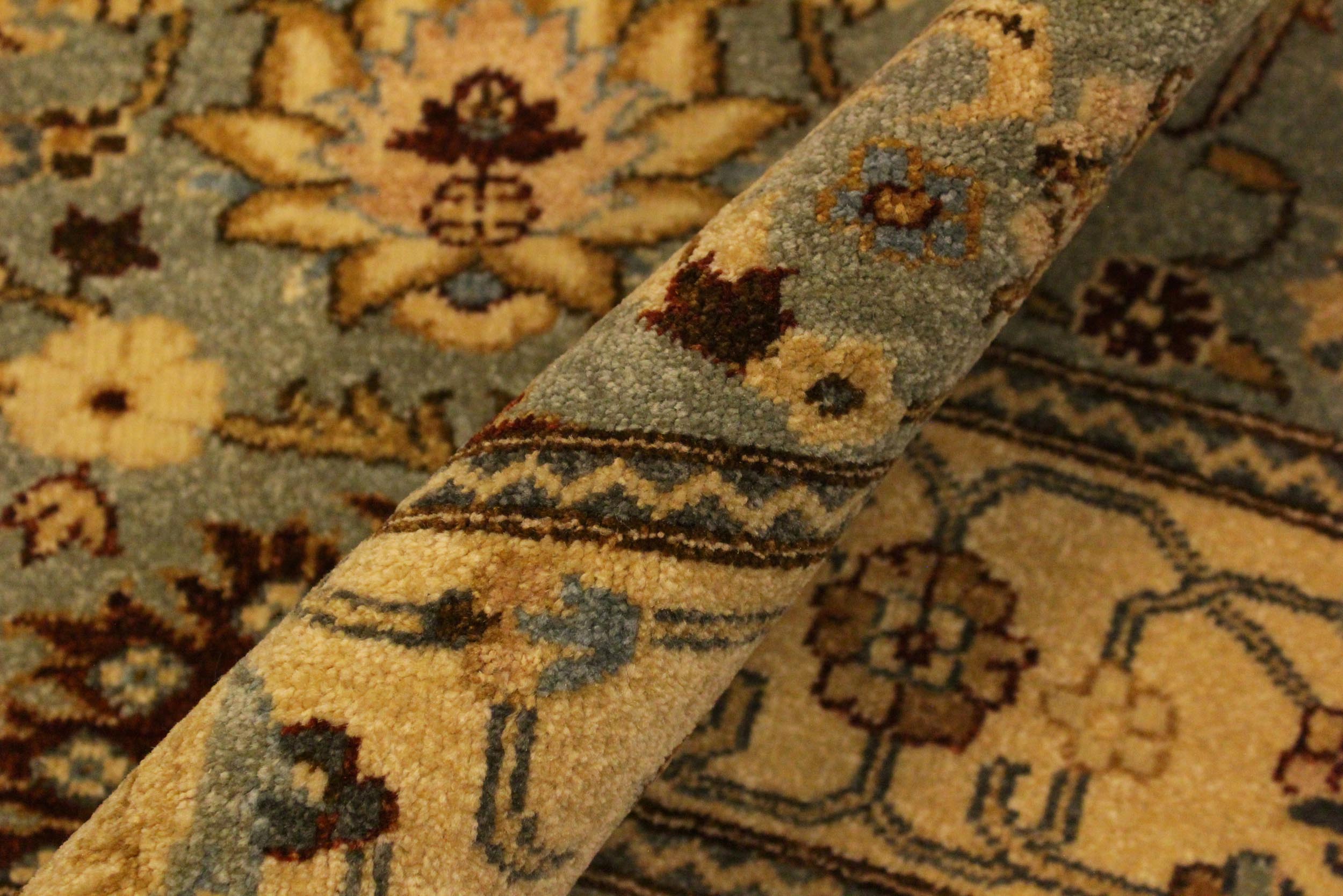handmade Traditional Lahore Lt. Green Gold Hand Knotted RECTANGLE 100% WOOL area rug 4' x 6'