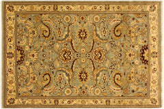 handmade Traditional Lahore Lt. Green Gold Hand Knotted RECTANGLE 100% WOOL area rug 4' x 6'