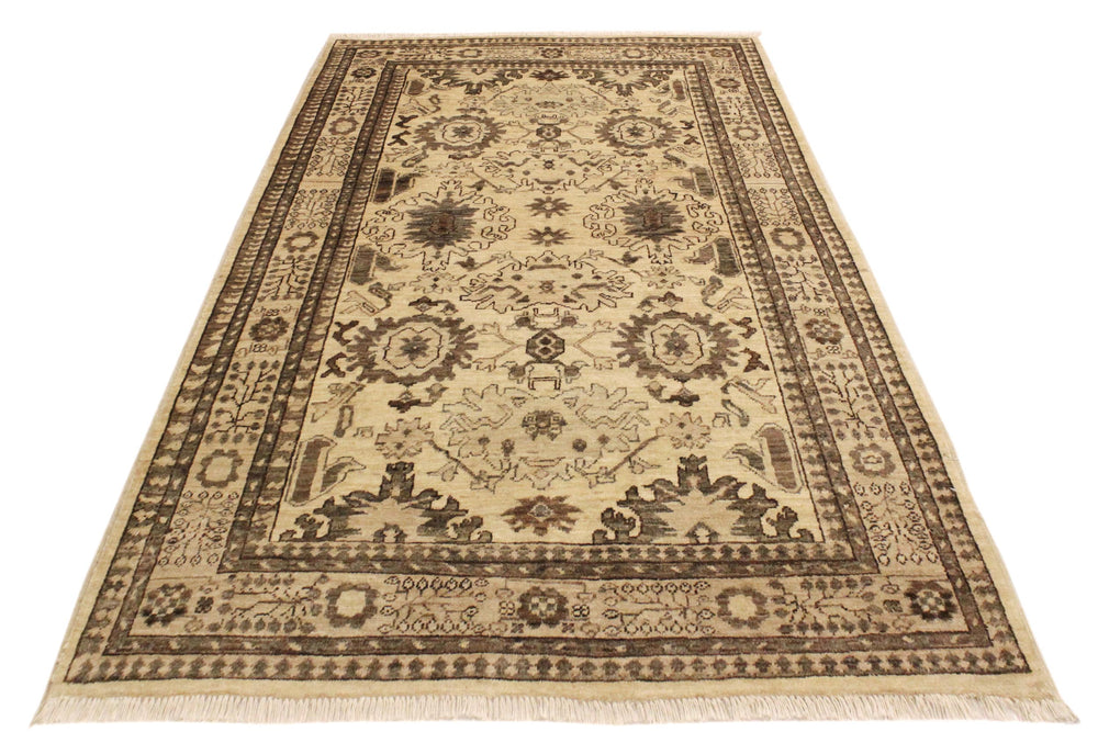handmade Geometric Kafkaz Tan Beige Hand Knotted RECTANGLE 100% WOOL area rug 4' x 6'