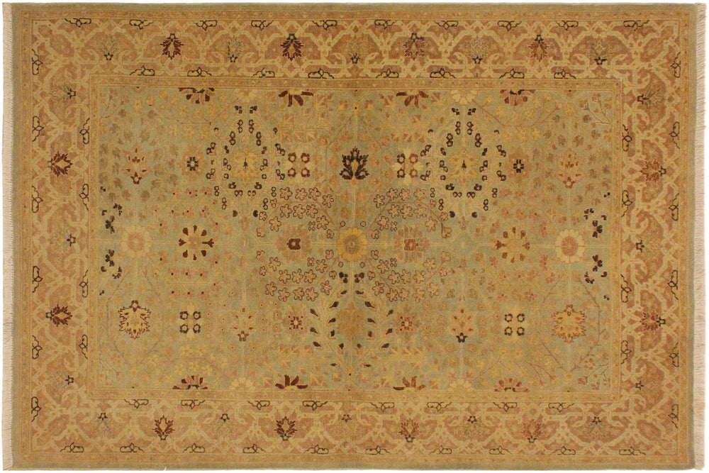 handmade Traditional Gulzar Lt. Blue Lt. Tan Hand Knotted RECTANGLE 100% WOOL area rug 4' x 6'