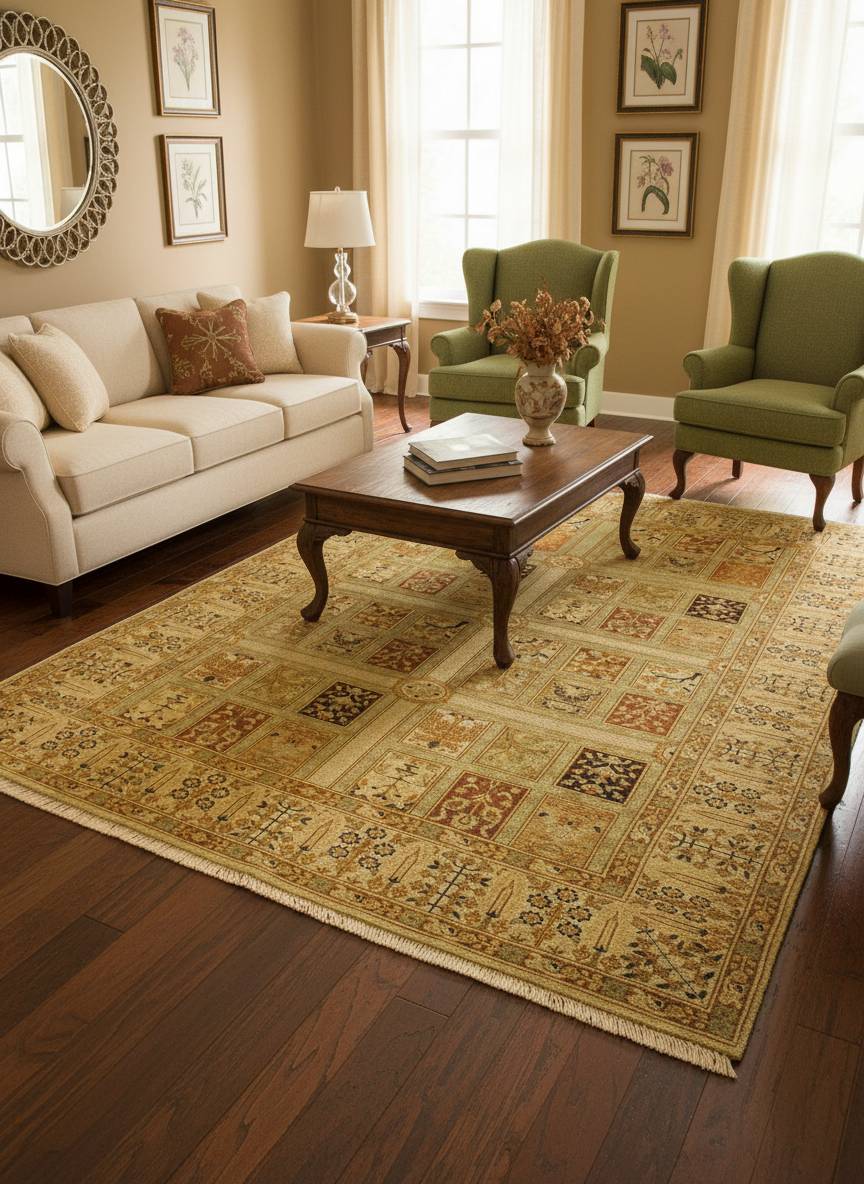 handmade Transitional Design Tan Gold Hand Knotted RECTANGLE 100% WOOL area rug 4' x 6'