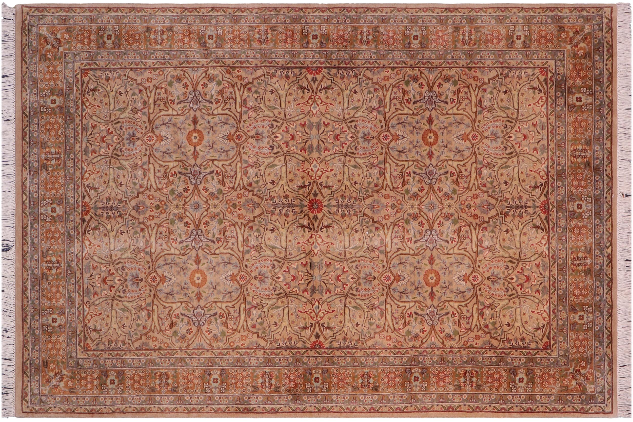 handmade Traditional Tabriz Tan Brown Hand Knotted RECTANGLE 100% WOOL area rug 4x7