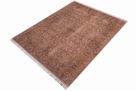 handmade Traditional Tabriz Tan Brown Hand Knotted RECTANGLE 100% WOOL area rug 4x7