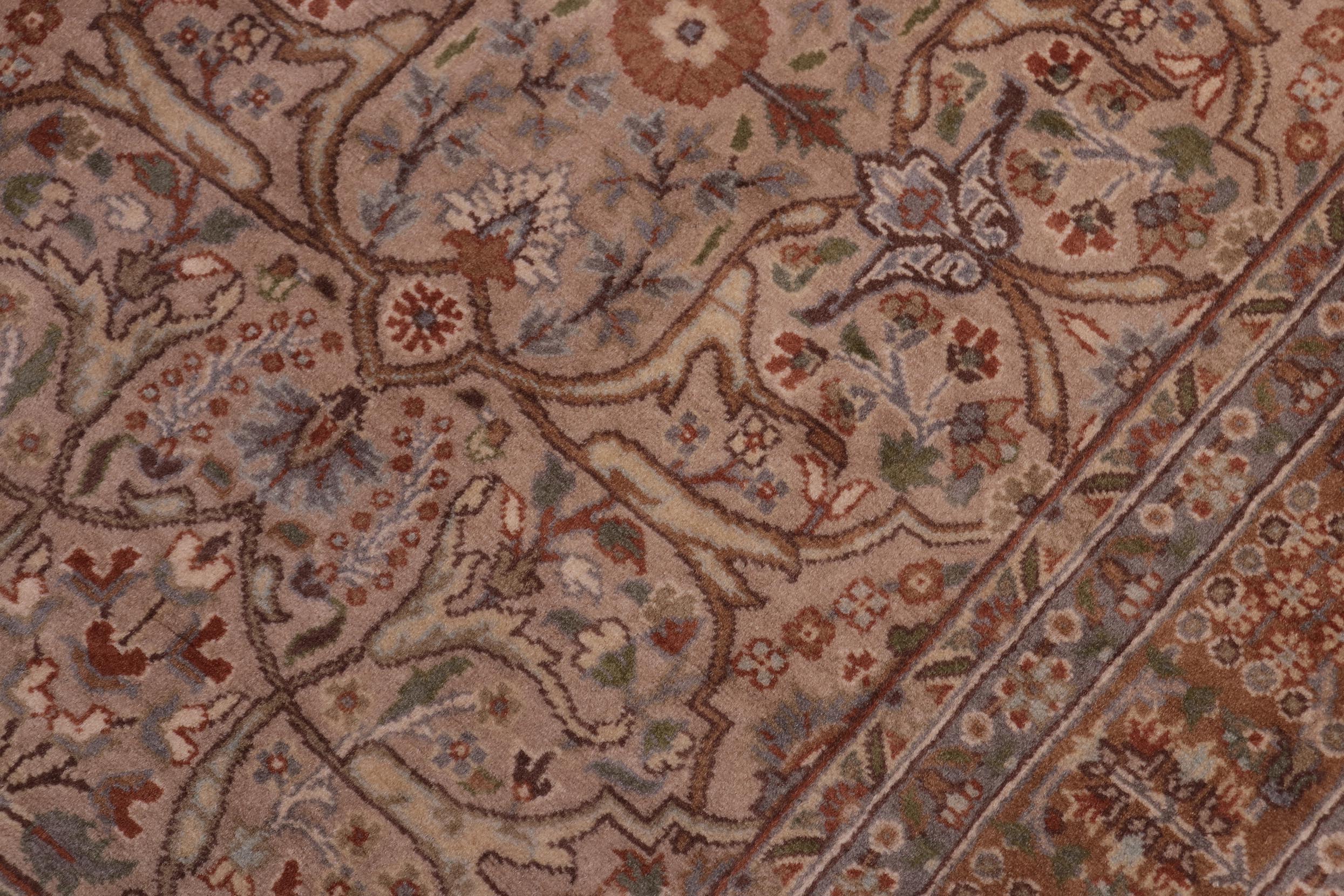 handmade Traditional Tabriz Tan Brown Hand Knotted RECTANGLE 100% WOOL area rug 4x7