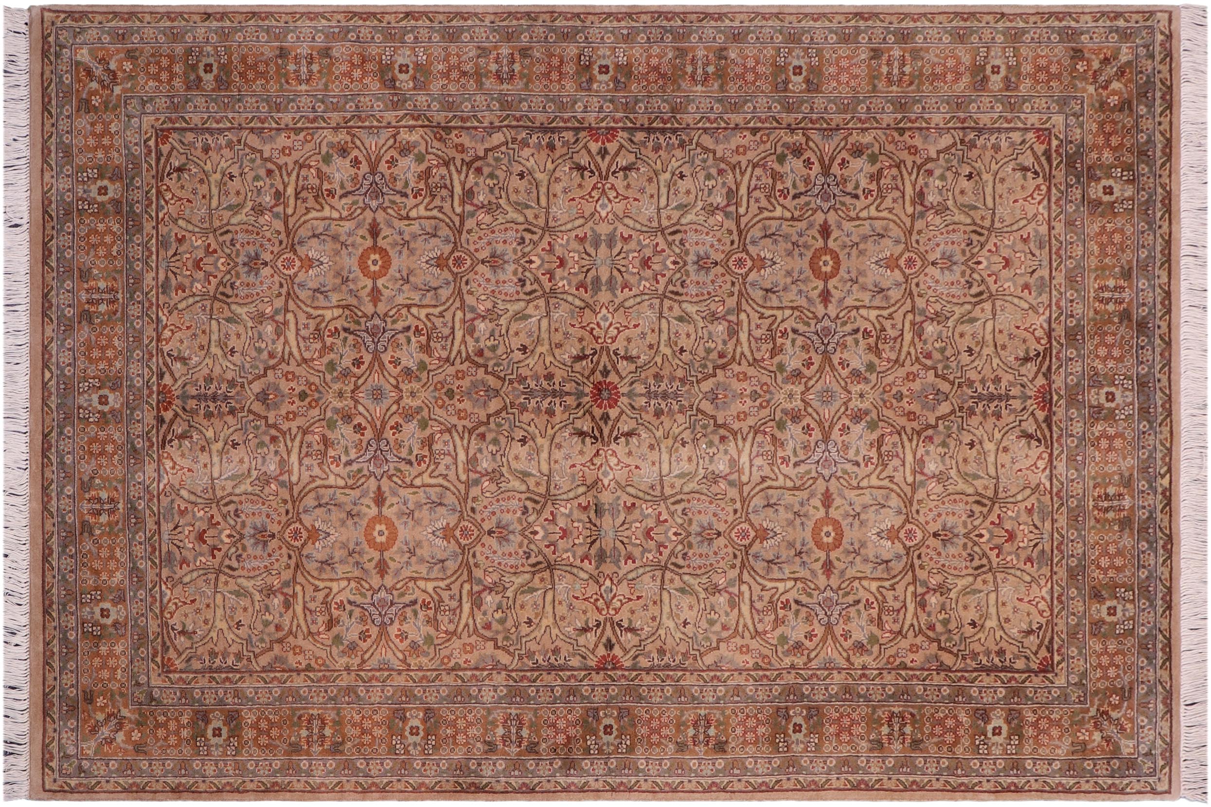 handmade Traditional Tabriz Tan Brown Hand Knotted RECTANGLE 100% WOOL area rug 4x7