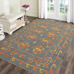 handmade Geometric Ikat Blue Pink Hand-Woven RECTANGLE 100% WOOL area rug 6' x 8'