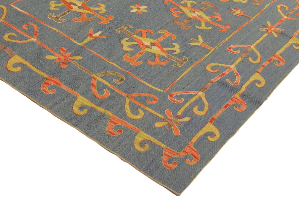 handmade Geometric Ikat Blue Pink Hand-Woven RECTANGLE 100% WOOL area rug 6' x 8'